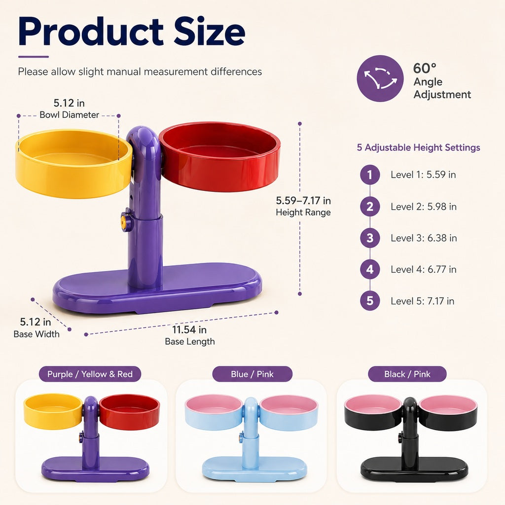 Adjustable Elevated Pet Bowl for Cats & Small Dogs - Space-Saving Wall-Mount or Freestanding Feeder for Cleaner Mealtimes
