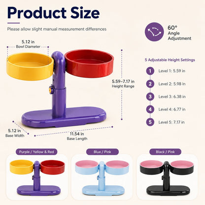 Adjustable Elevated Pet Bowl for Cats & Small Dogs - Space-Saving Wall-Mount or Freestanding Feeder for Cleaner Mealtimes