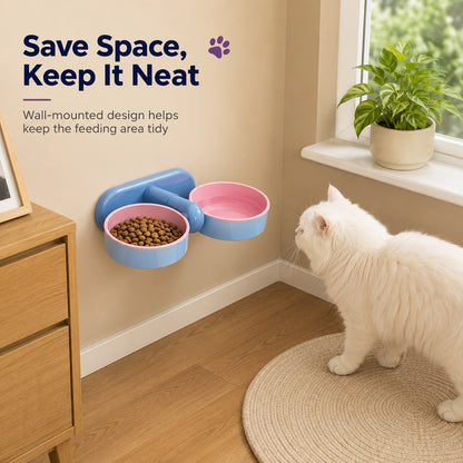 Adjustable Elevated Pet Bowl for Cats & Small Dogs - Space-Saving Wall-Mount or Freestanding Feeder for Cleaner Mealtimes