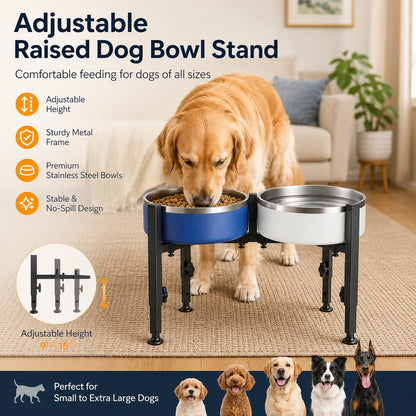Adjustable Raised Dog Bowl Stand for Home Feeding - No-Bend Metal Pet Bowl Holder for Cleaner, More Comfortable Meals