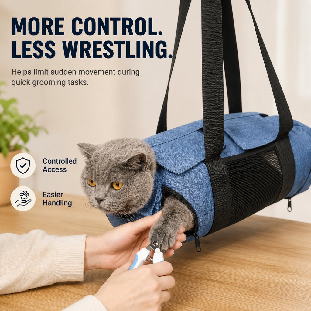 Cat Grooming Restraint Bag for Nail Trimming & Ear Cleaning – Easier Control for Wiggly Cats