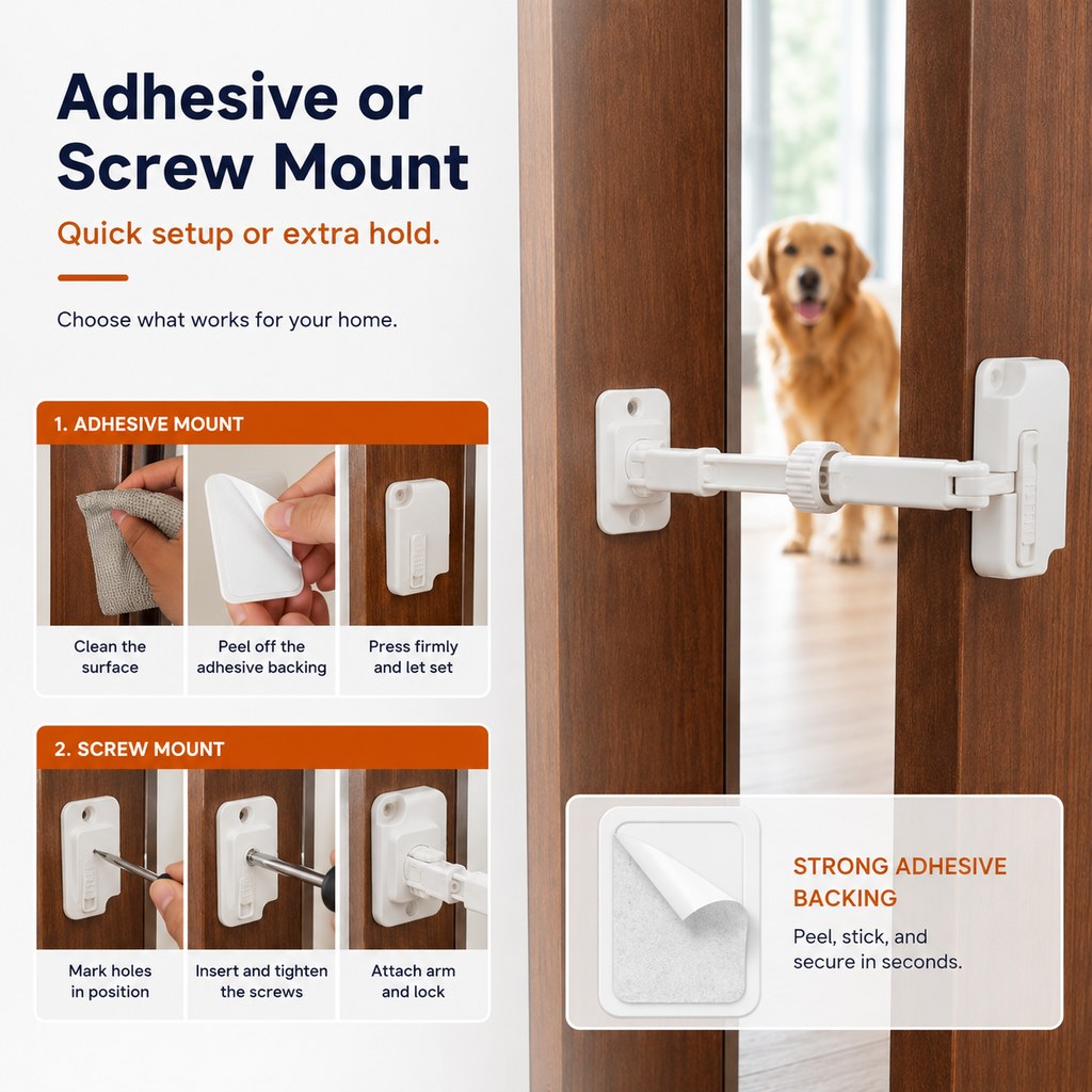 Adjustable Pet Door Latch for Litter Rooms - Let Cats In & Help Keep Dogs Out