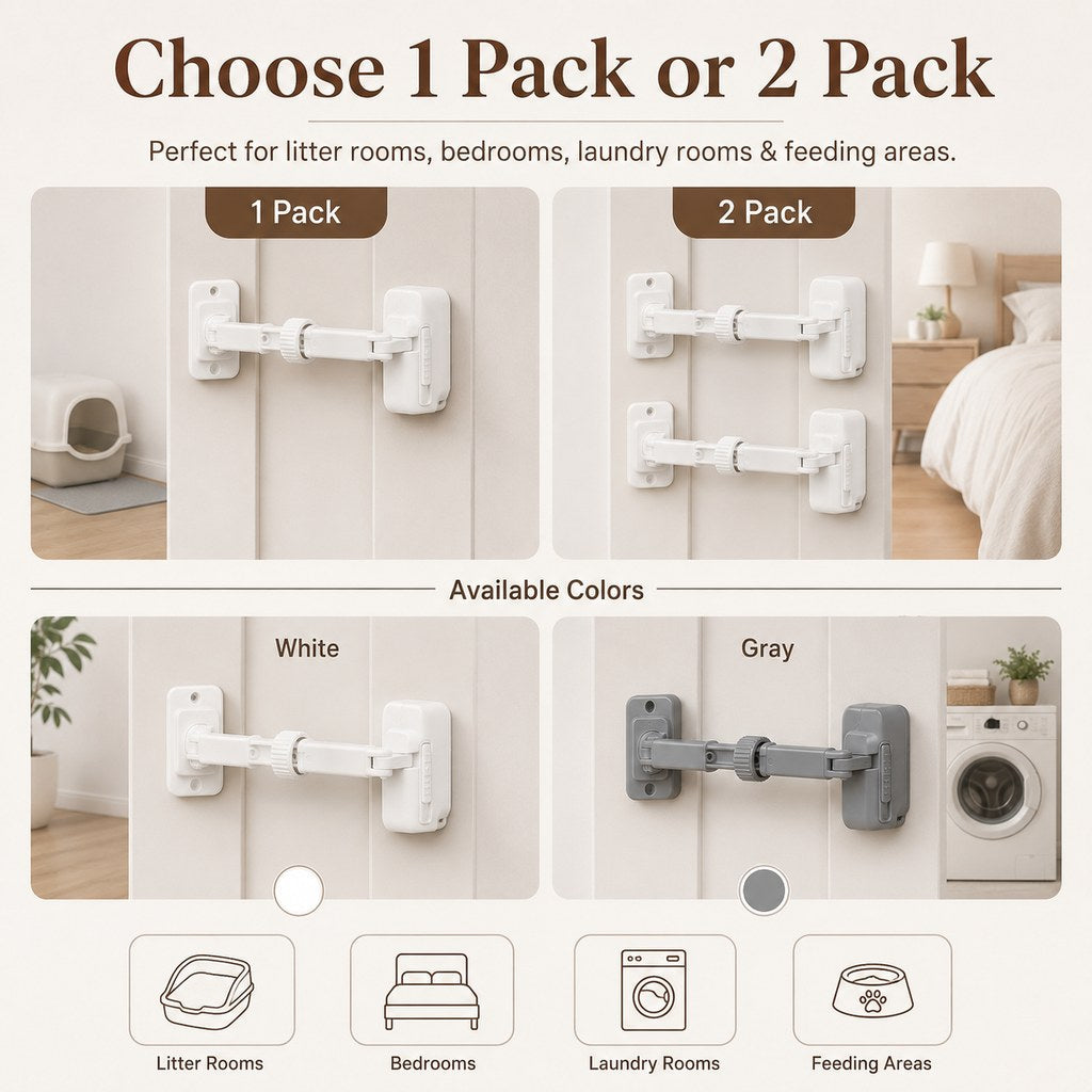 Adjustable Pet Door Latch for Litter Rooms - Let Cats In & Help Keep Dogs Out