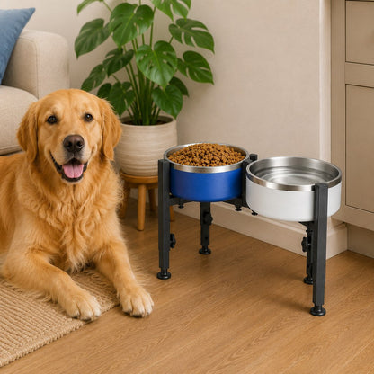 Adjustable Raised Dog Bowl Stand for Home Feeding - No-Bend Metal Pet Bowl Holder for Cleaner, More Comfortable Meals