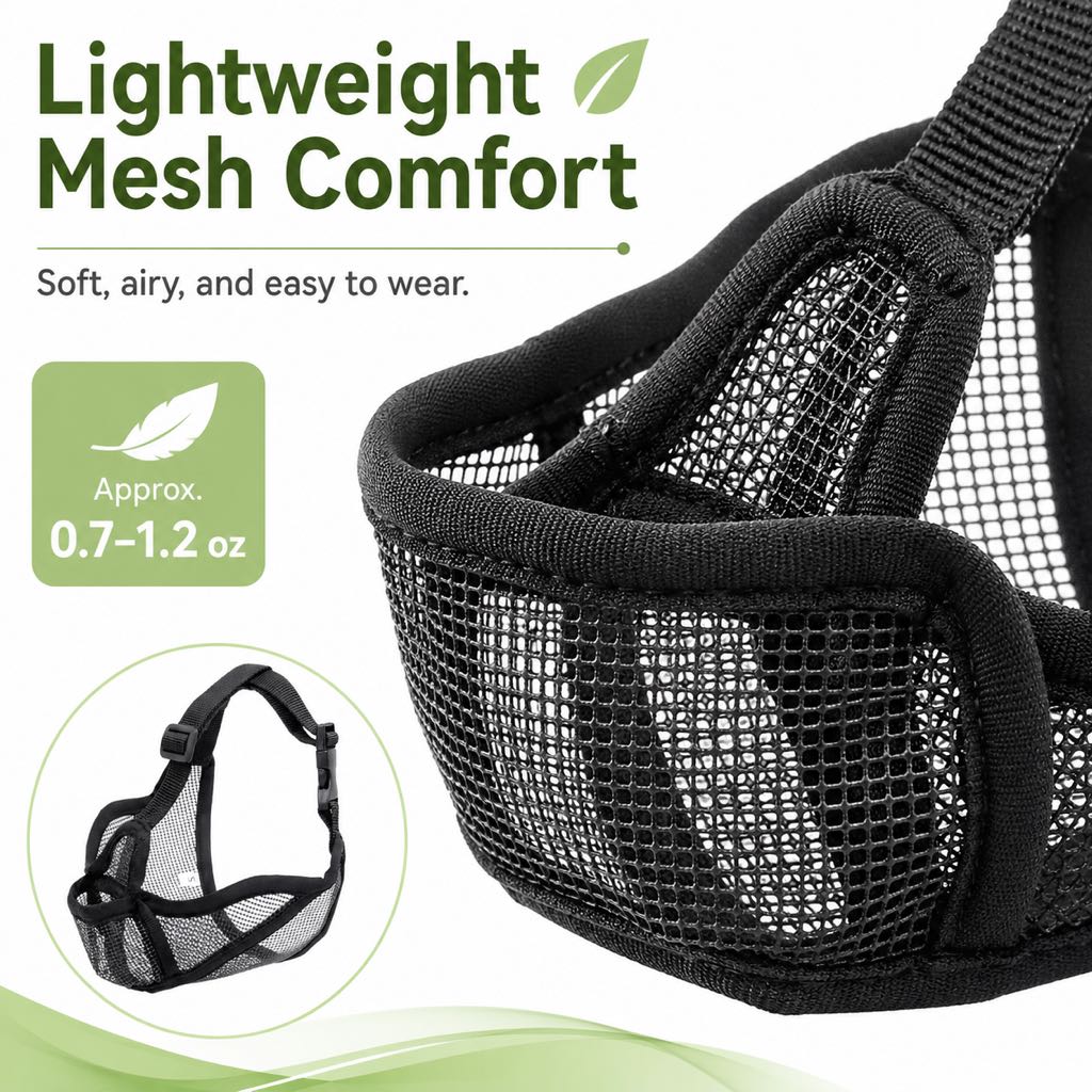 French Bulldog Breathable Mesh Muzzle for Walks, Grooming & Scavenging Control - Drink-Friendly Short-Snout Dog Muzzle