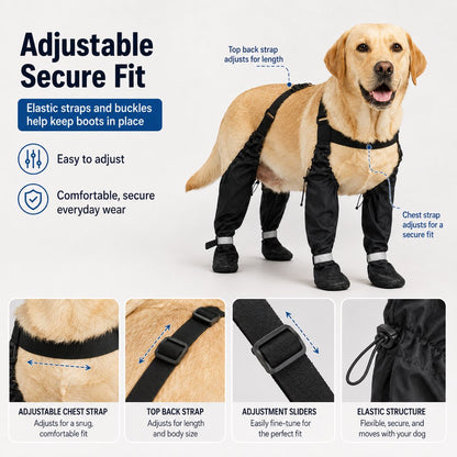 Stay-On Outdoor Dog Boots with Leg Covers - Anti-Slip Reflective Paw Protection for Muddy Walks