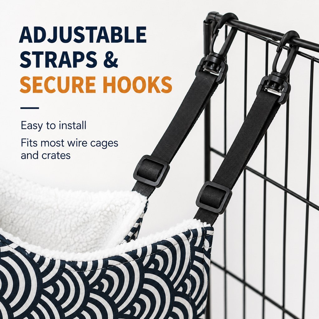 Reversible Cat Cage Hammock with Adjustable Straps - Space-Saving Hanging Bed for Wire Crates