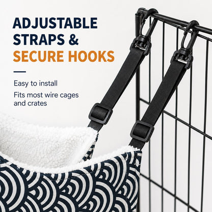 Reversible Cat Cage Hammock with Adjustable Straps - Space-Saving Hanging Bed for Wire Crates