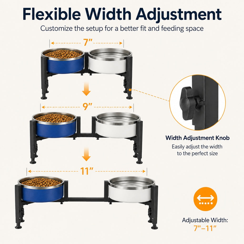 Adjustable Raised Dog Bowl Stand for Home Feeding - No-Bend Metal Pet Bowl Holder for Cleaner, More Comfortable Meals