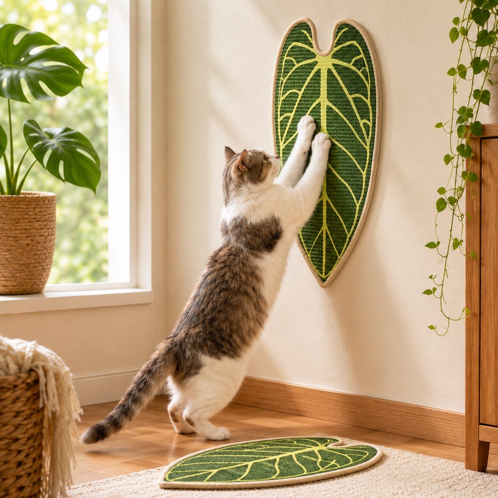 Botanical Stick-On Sisal Cat Scratcher Mat for Walls, Doors & Floors - Redirect Scratching Away From Furniture