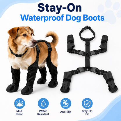 Stay-On Waterproof Dog Walking Boots for Rain, Mud & Hot Pavement - Anti-Slip Paw Protection Suit