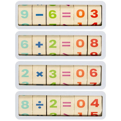 Rotating wooden number and arithmetic symbol blocks