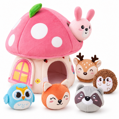 Interactive Plush Mushroom House Toy with Jungle Animals