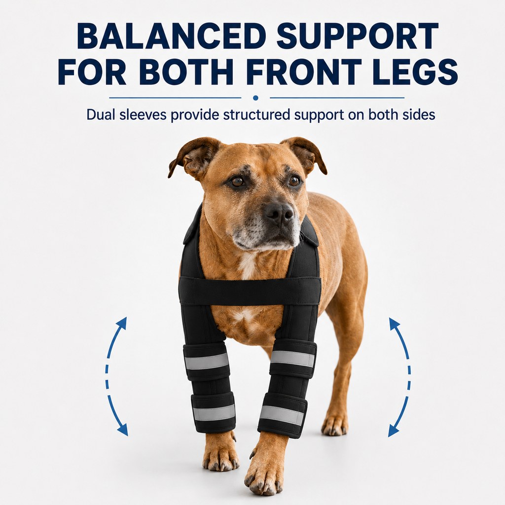 Dog Double Front Leg Support Brace for Unsteady Walking - Chest Harness with Internal Metal Support Inserts