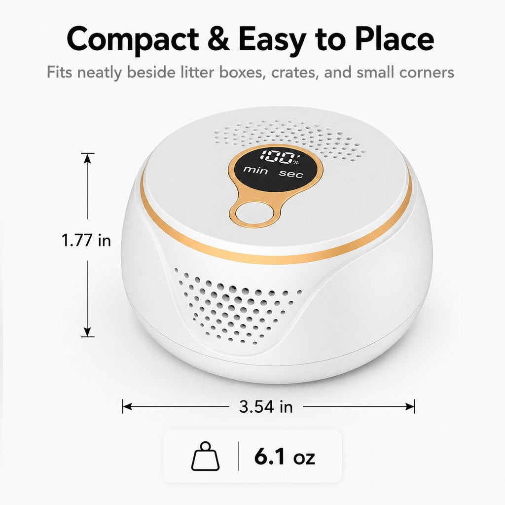 Rechargeable Ozone Pet Odor Deodorizer for Litter Box & Empty Crate Areas – USB-C Odor Treatment Device for Unoccupied Small Spaces