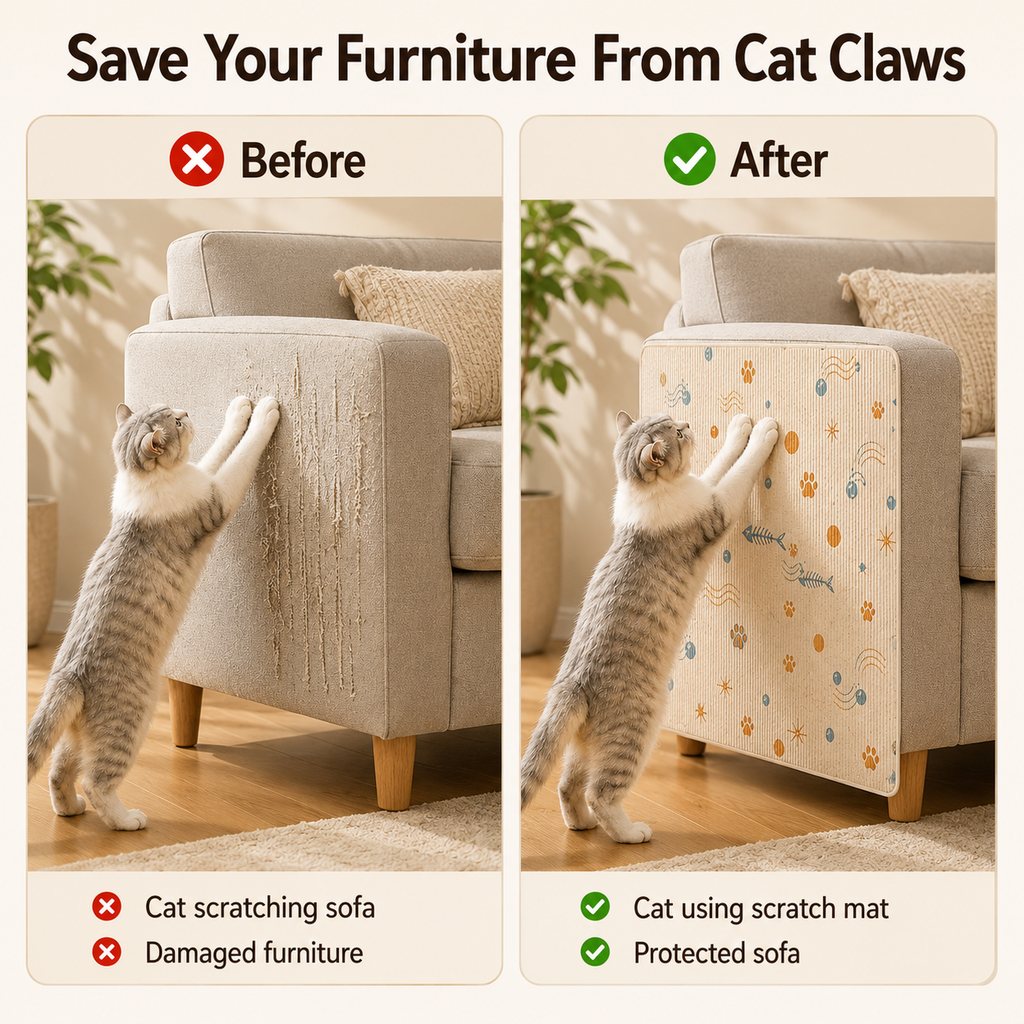 Self-Adhesive Cat Scratch Mat for Wall & Furniture Protection – Cuttable Cat Scratching Pad for Sofa, Door, Bedside & Home Surfaces