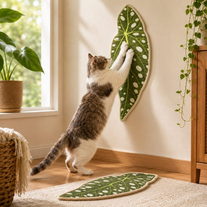 Botanical Stick-On Sisal Cat Scratcher Mat for Walls, Doors & Floors - Redirect Scratching Away From Furniture