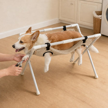 Freestanding Foldable Pet Grooming Hammock Stand for Easier At-Home Nail Trimming – Dogs & Cats