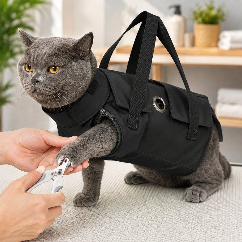 Multi-Use Cat Carrier & Grooming Bag - Easy Paw Access for Vet Visits & At-Home Care