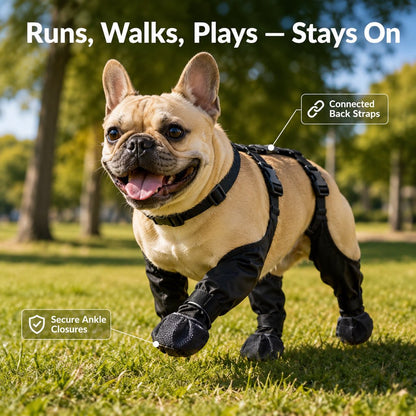 Stay-On Waterproof Dog Walking Boots for Rain, Mud & Hot Pavement - Anti-Slip Paw Protection Suit