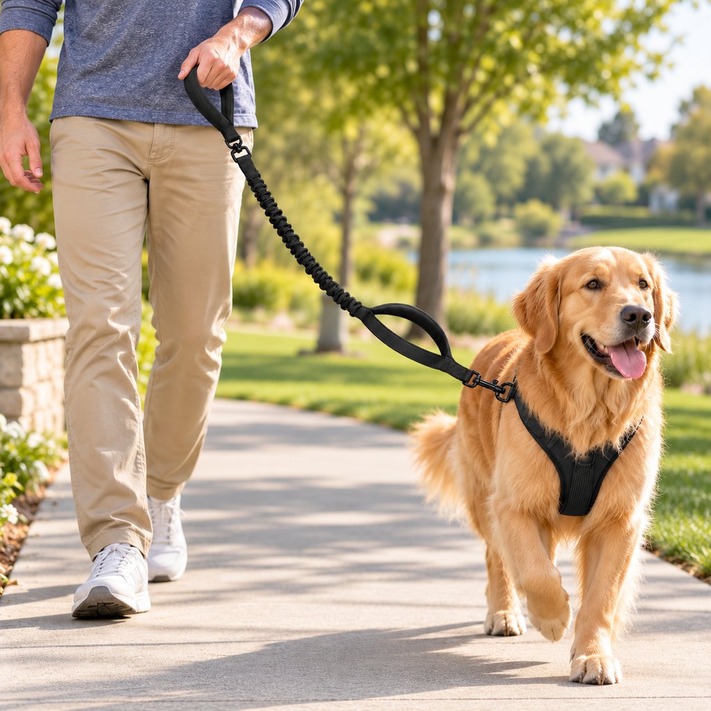 Dual Handle Shock-Absorbing Bungee Dog Leash for City Walks, Jogging & Hiking - Softer Pulls, Quick Close Control