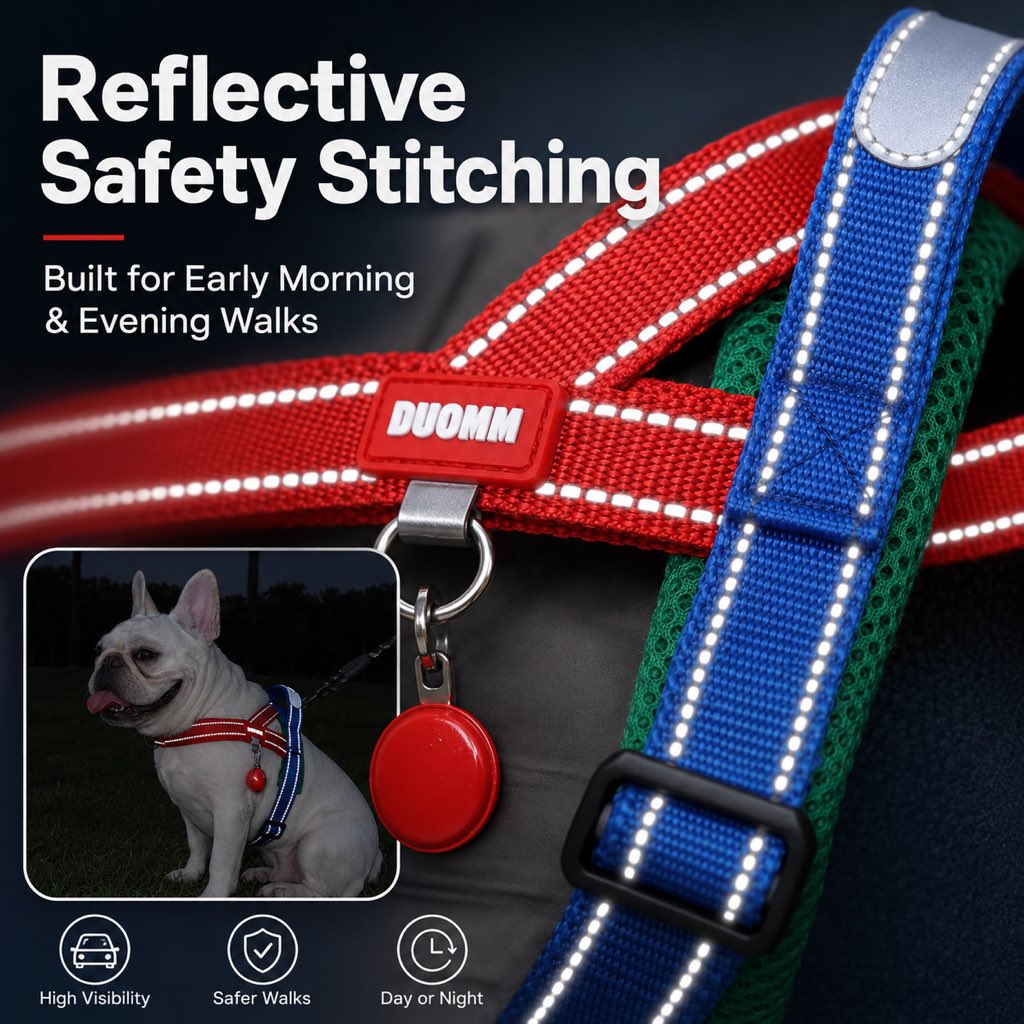 No-Choke French Bulldog Harness & Leash Set for Daily Walks - Reflective, Easy-Control Fit for Broad-Chest Dogs