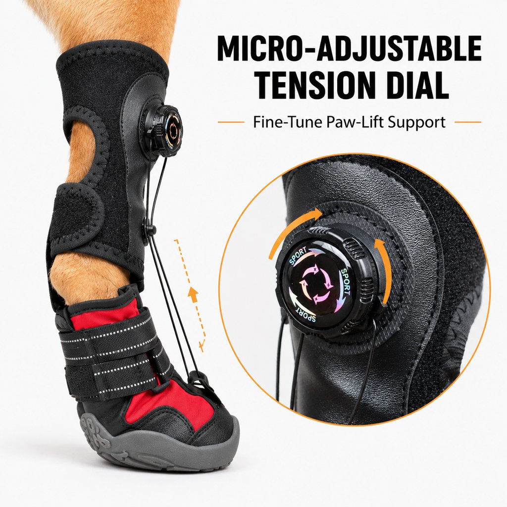Adjustable Tension-Dial Dog Paw-Lift Support Boots – For Indoor Floors & Outdoor Walks, Paw Dragging & Scuffing Support