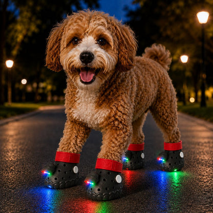 Step-Activated RGB Light-Up Dog Boots for Night Walks – Low-Light Visibility & Lightweight EVA Paw Coverage