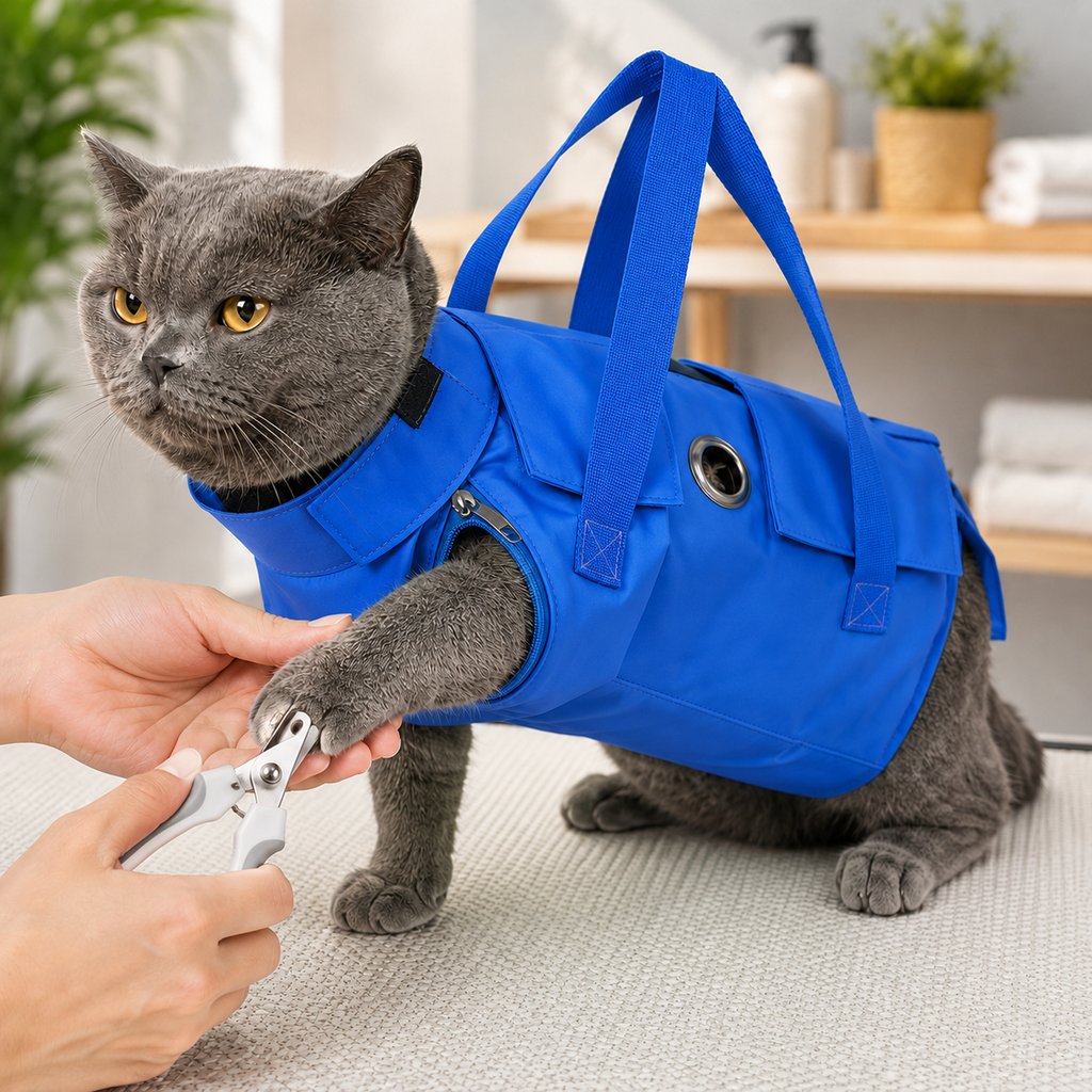 Multi-Use Cat Carrier & Grooming Bag - Easy Paw Access for Vet Visits & At-Home Care