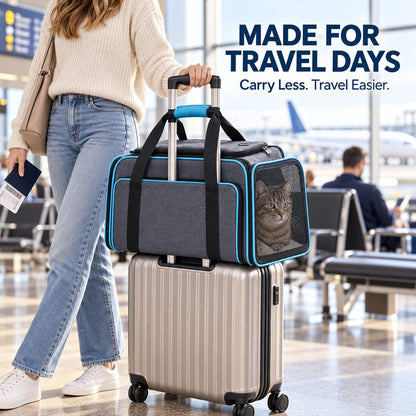Dual-Sided Expandable Pet Carrier for Cats & Small Dogs - More Room for Road Trips, Vet Visits & Travel