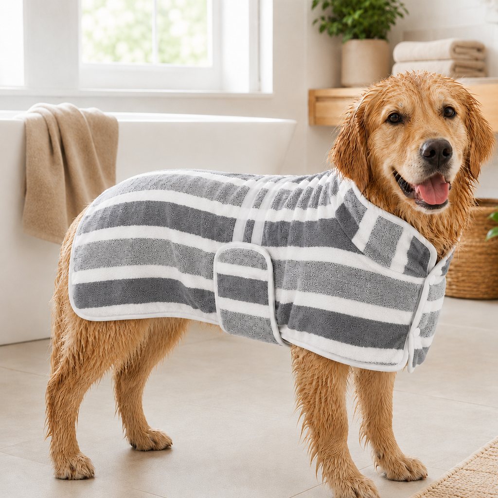 Wearable Microfiber Dog Drying Towel – Hands-Free Post-Bath & Rainy-Day Wrap for Wet Fur & Drips
