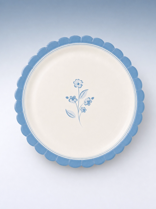 Blue Flower Round Paper Plates, 8 ct, 8 in