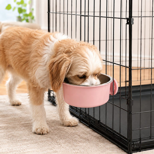 Crate-Mounted Stainless Steel Pet Bowl for Dogs & Cats - Screw-On Food & Water Bowl for Cleaner Kennel Feeding