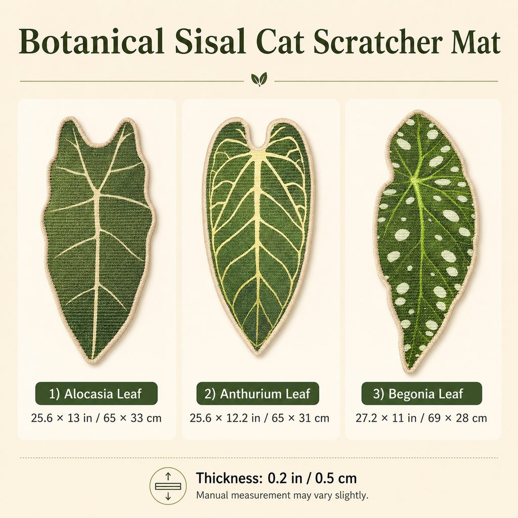 Botanical Stick-On Sisal Cat Scratcher Mat for Walls, Doors & Floors - Redirect Scratching Away From Furniture
