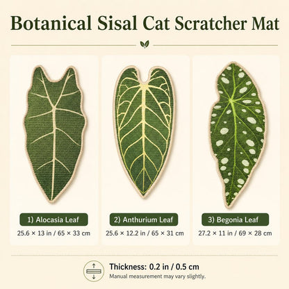 Botanical Stick-On Sisal Cat Scratcher Mat for Walls, Doors & Floors - Redirect Scratching Away From Furniture
