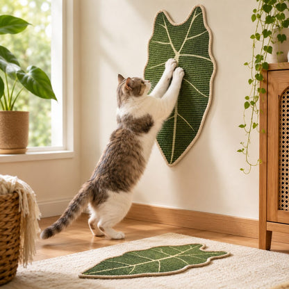 Botanical Stick-On Sisal Cat Scratcher Mat for Walls, Doors & Floors - Redirect Scratching Away From Furniture