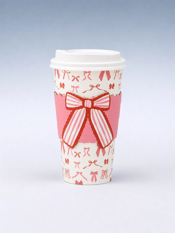 Bow Pattern Paper To Go Cups, 8 ct, 16 oz