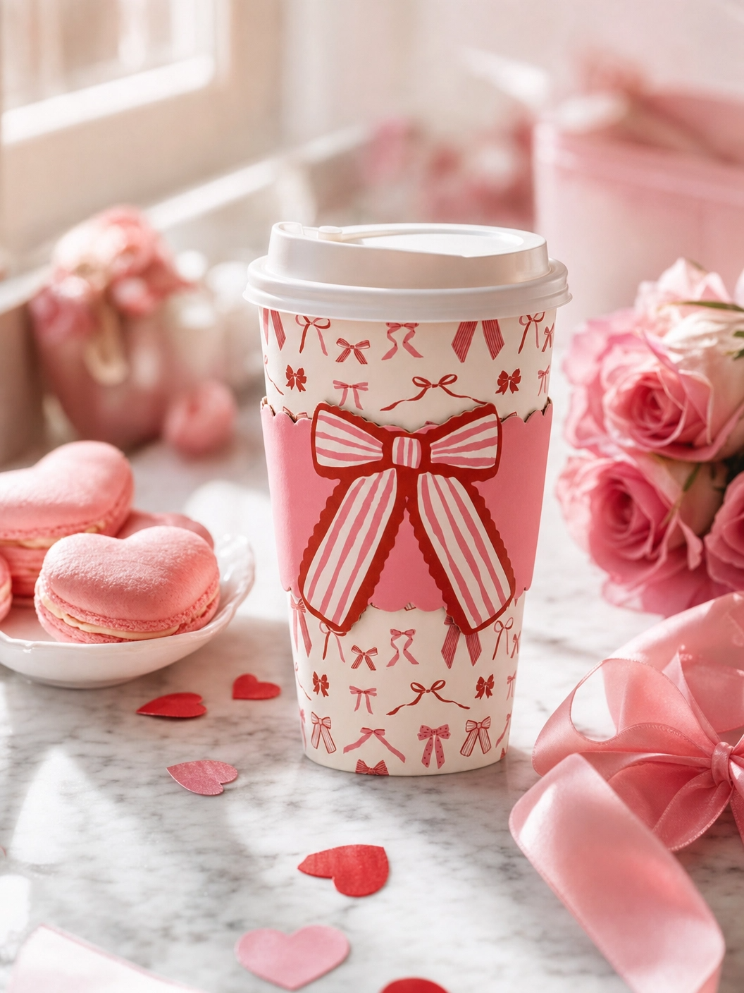 Bow Pattern Paper To Go Cups, 8 ct, 16 oz