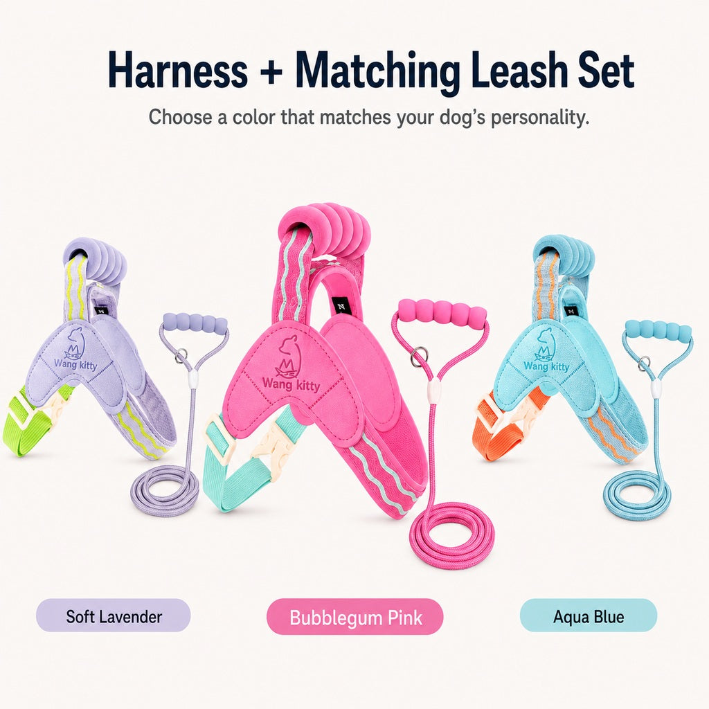 Breathable Padded Dog Harness & Leash Set for Daily Walks - Easy-Control Vest for Small & Medium Dogs