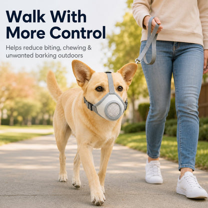 Breathable Dog Muzzle for Walks, Grooming & Vet Visits - Soft Adjustable Mesh Muzzle to Help Reduce Biting, Chewing & Barking