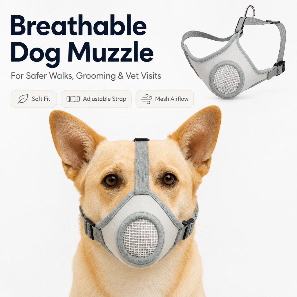 Breathable Dog Muzzle for Walks, Grooming & Vet Visits - Soft Adjustable Mesh Muzzle to Help Reduce Biting, Chewing & Barking