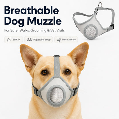 Breathable Dog Muzzle for Walks, Grooming & Vet Visits - Soft Adjustable Mesh Muzzle to Help Reduce Biting, Chewing & Barking