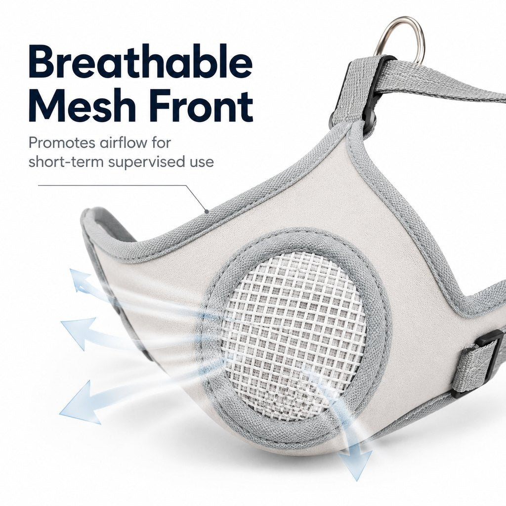 Breathable Dog Muzzle for Walks, Grooming & Vet Visits - Soft Adjustable Mesh Muzzle to Help Reduce Biting, Chewing & Barking