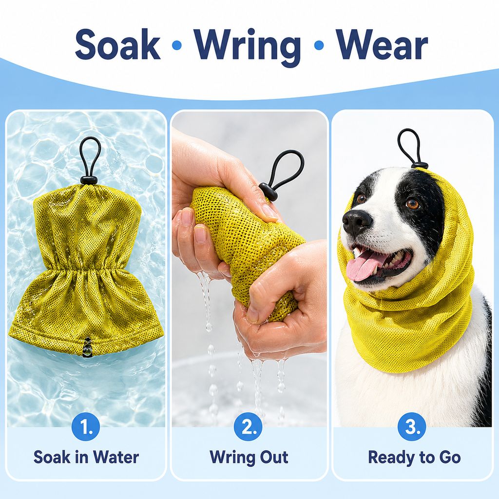Water-Activated Dog Cooling Snood for Summer Walks - Lightweight Neck & Ear Cooler for Hot Weather, Beach Days & Long-Fur Dogs