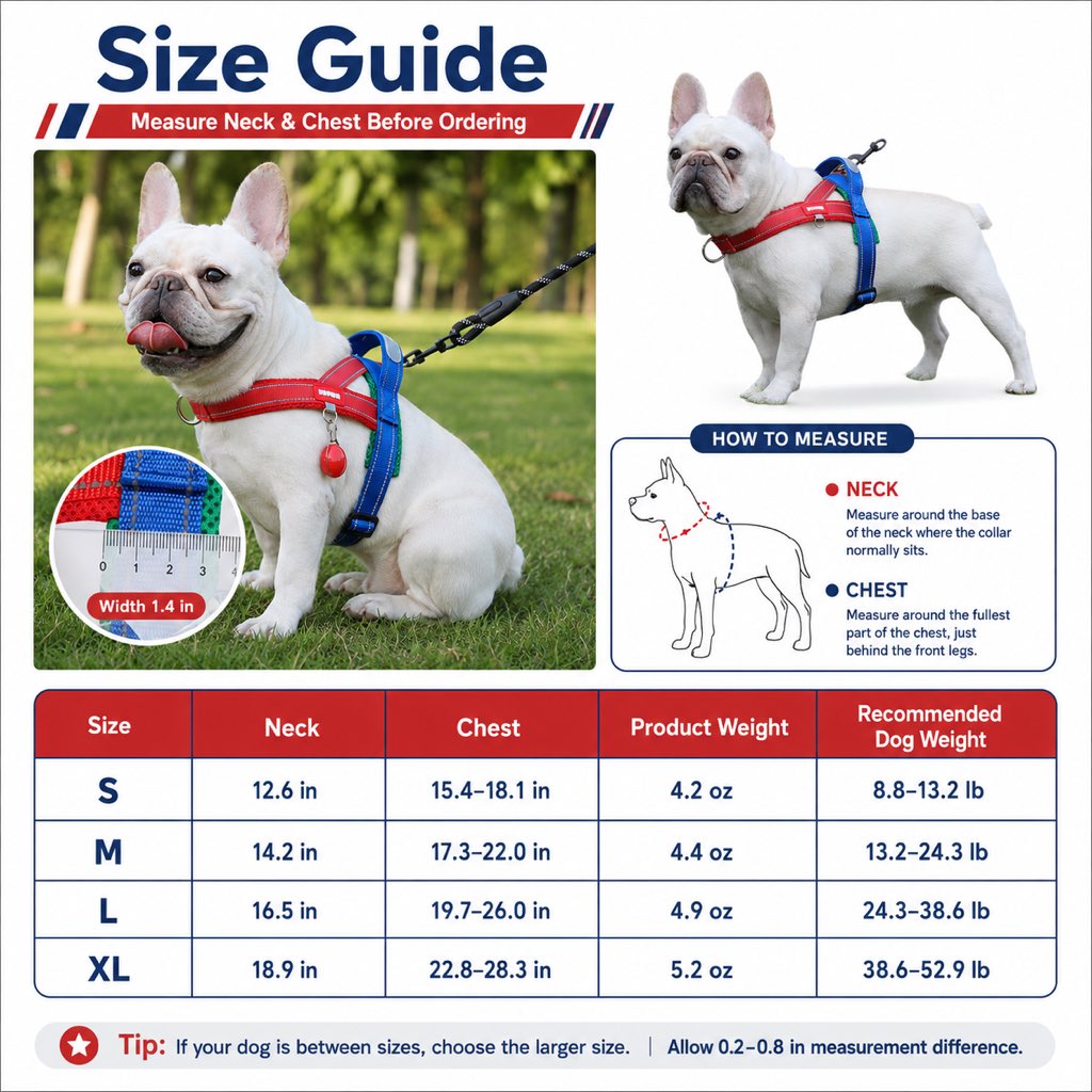 No-Choke French Bulldog Harness & Leash Set for Daily Walks - Reflective, Easy-Control Fit for Broad-Chest Dogs