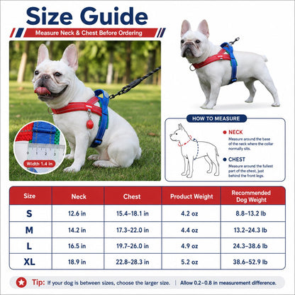 No-Choke French Bulldog Harness & Leash Set for Daily Walks - Reflective, Easy-Control Fit for Broad-Chest Dogs