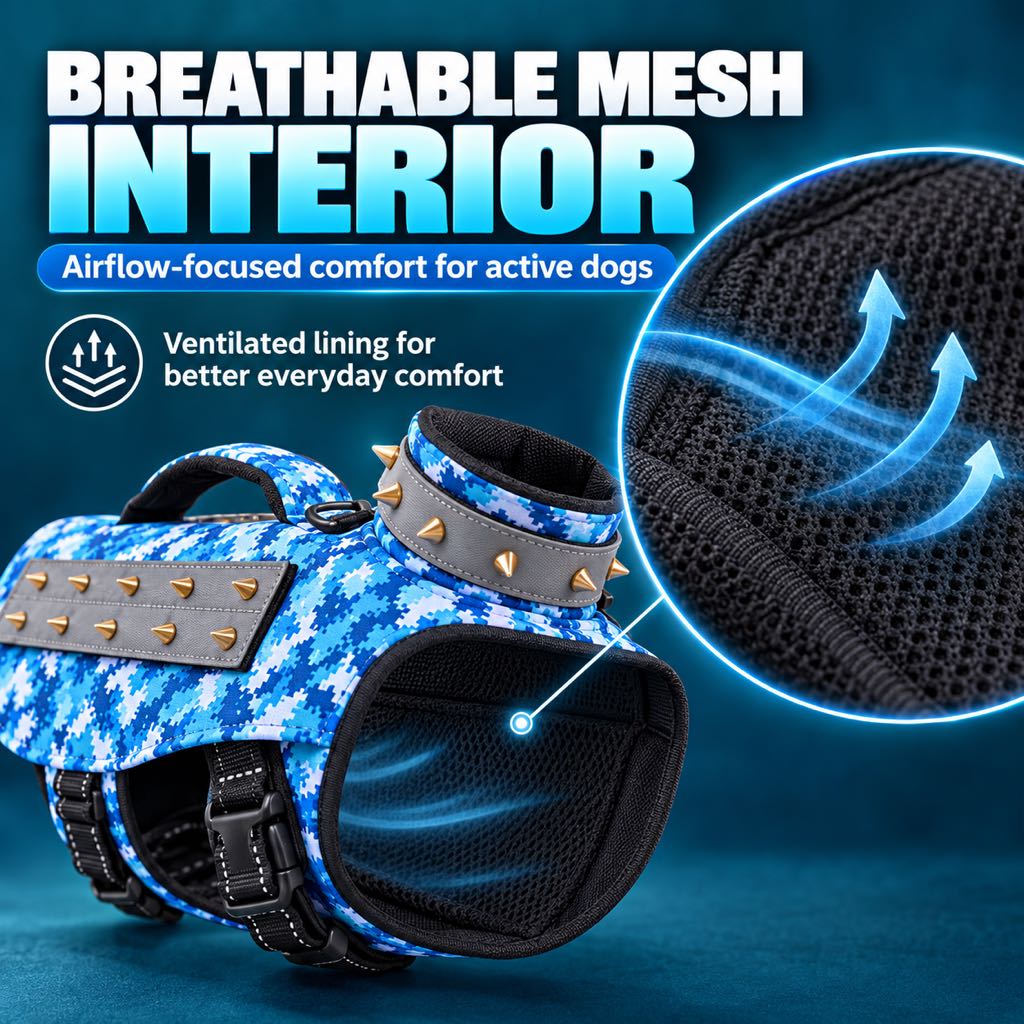 Protective Anti-Bite Dog Vest for Dog Parks & Training – Studded Neck & Body Guard with Control Handle
