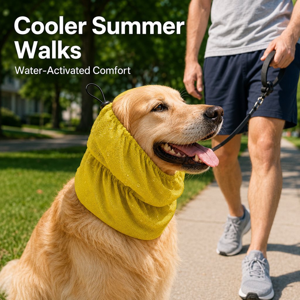 Water-Activated Dog Cooling Snood for Summer Walks - Lightweight Neck & Ear Cooler for Hot Weather, Beach Days & Long-Fur Dogs