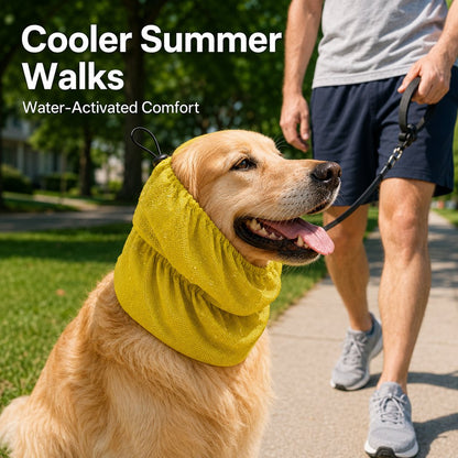 Water-Activated Dog Cooling Snood for Summer Walks - Lightweight Neck & Ear Cooler for Hot Weather, Beach Days & Long-Fur Dogs