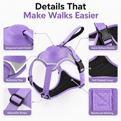 No-Pull Reflective Dog Harness with Built-In Retractable Leash for Safer Daily Walks